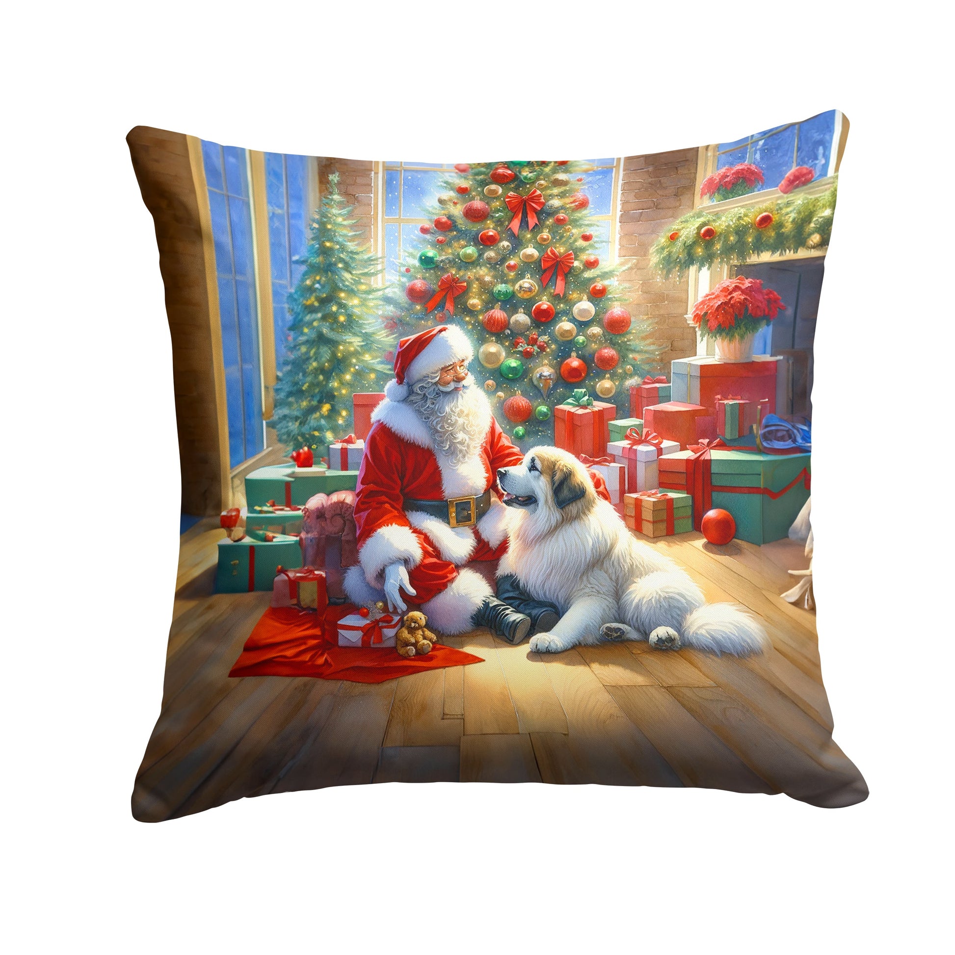 Great Pyrenees and Santa Claus Throw Pillow-0