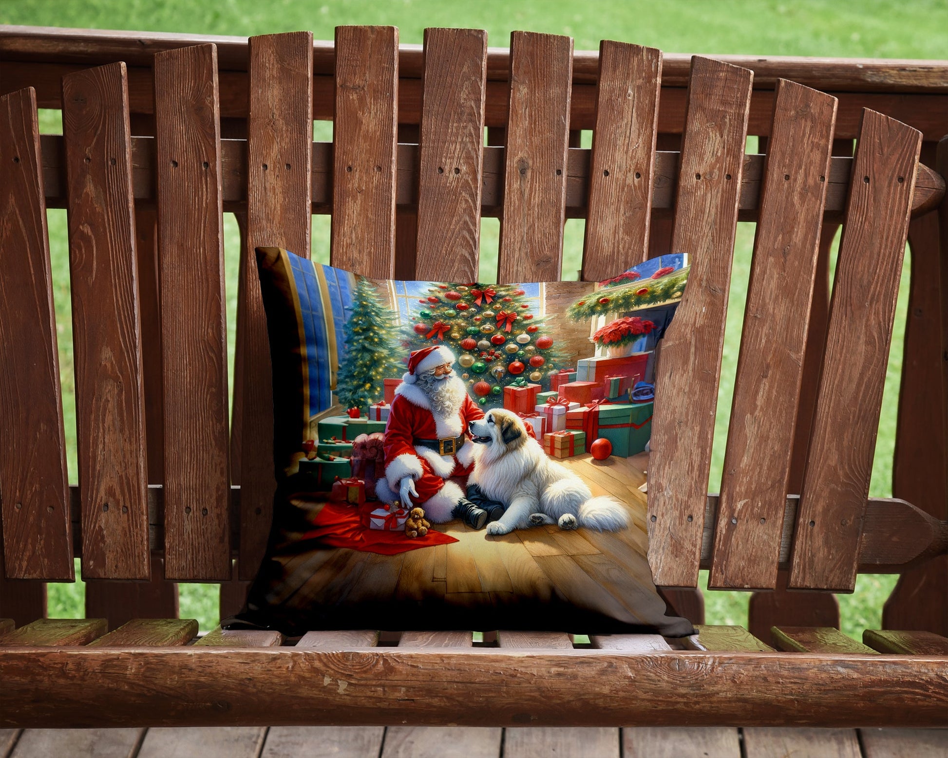 Great Pyrenees and Santa Claus Throw Pillow-3