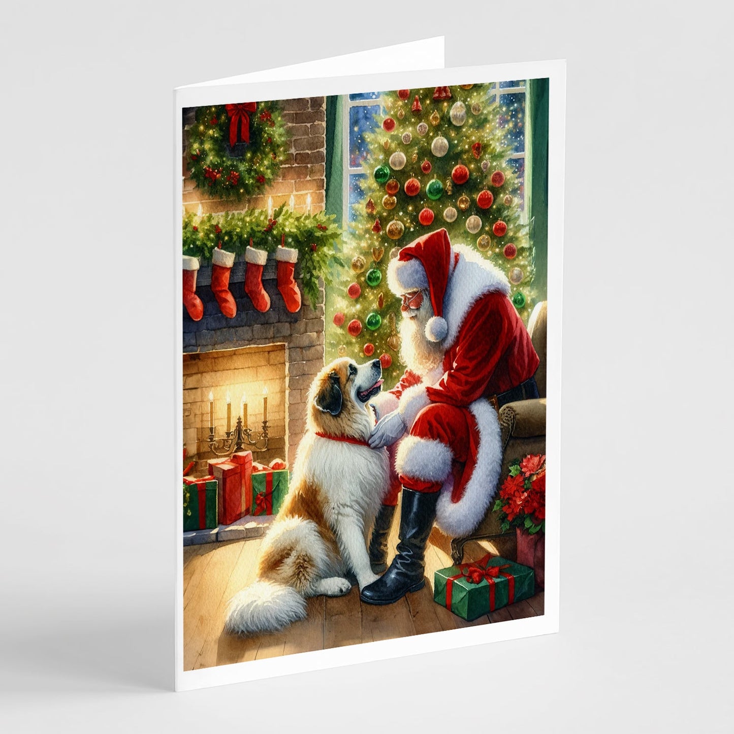 Great Pyrenees and Santa Claus Greeting Cards Pack of 8-0