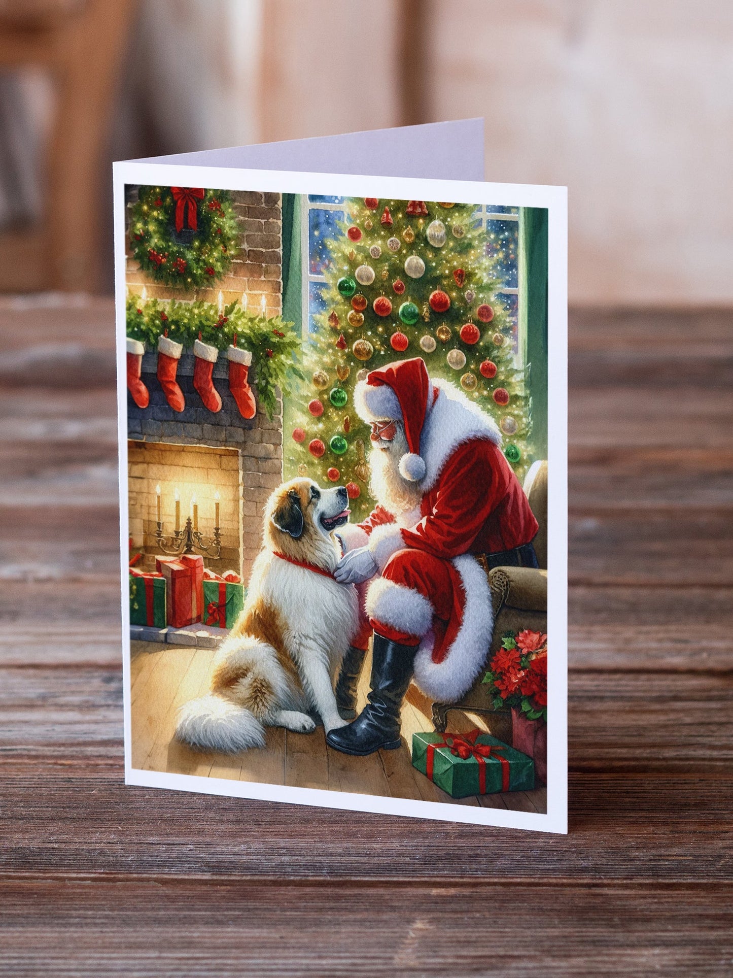 Great Pyrenees and Santa Claus Greeting Cards Pack of 8-1