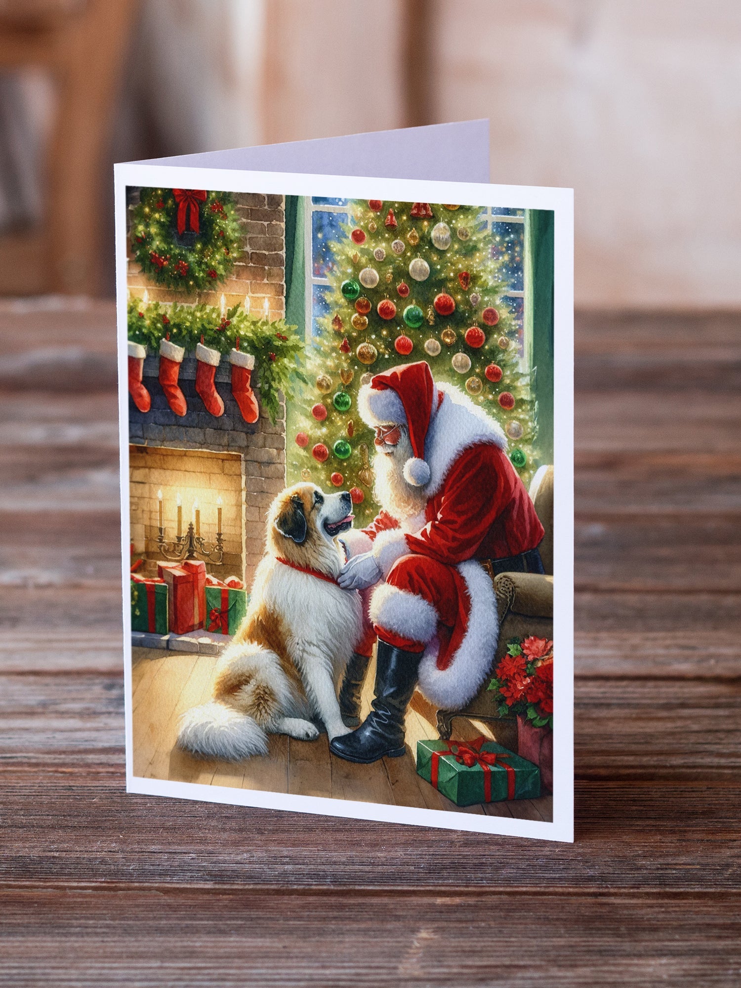 Great Pyrenees and Santa Claus Greeting Cards Pack of 8-1