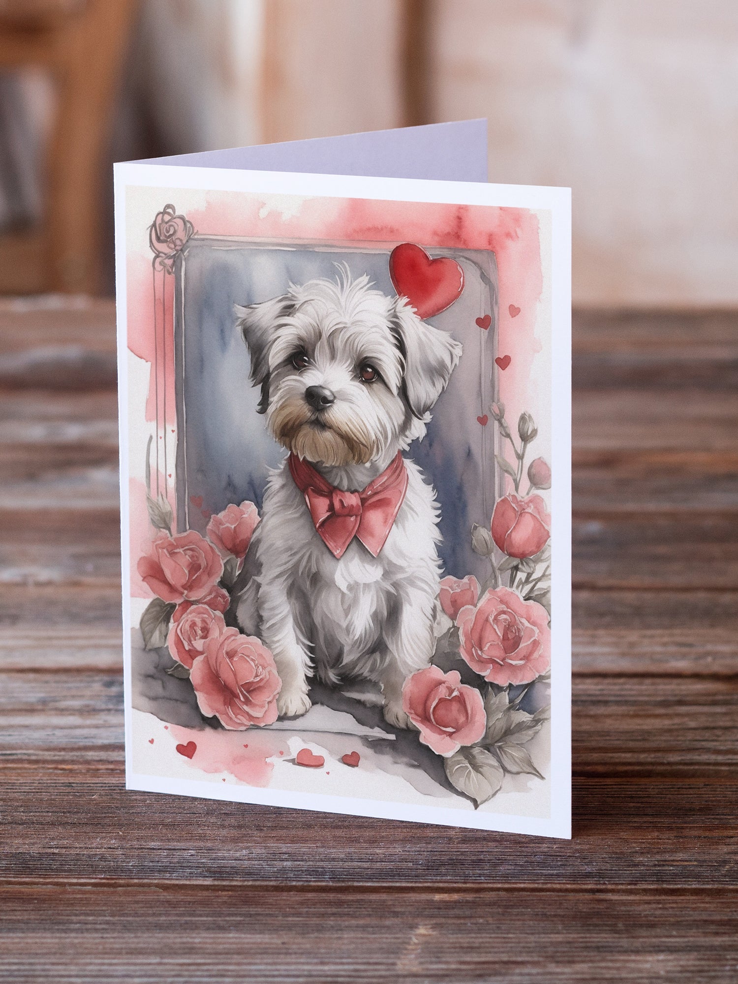 Dandie Dinmont Terrier Valentine Roses Greeting Cards Pack of 8-1