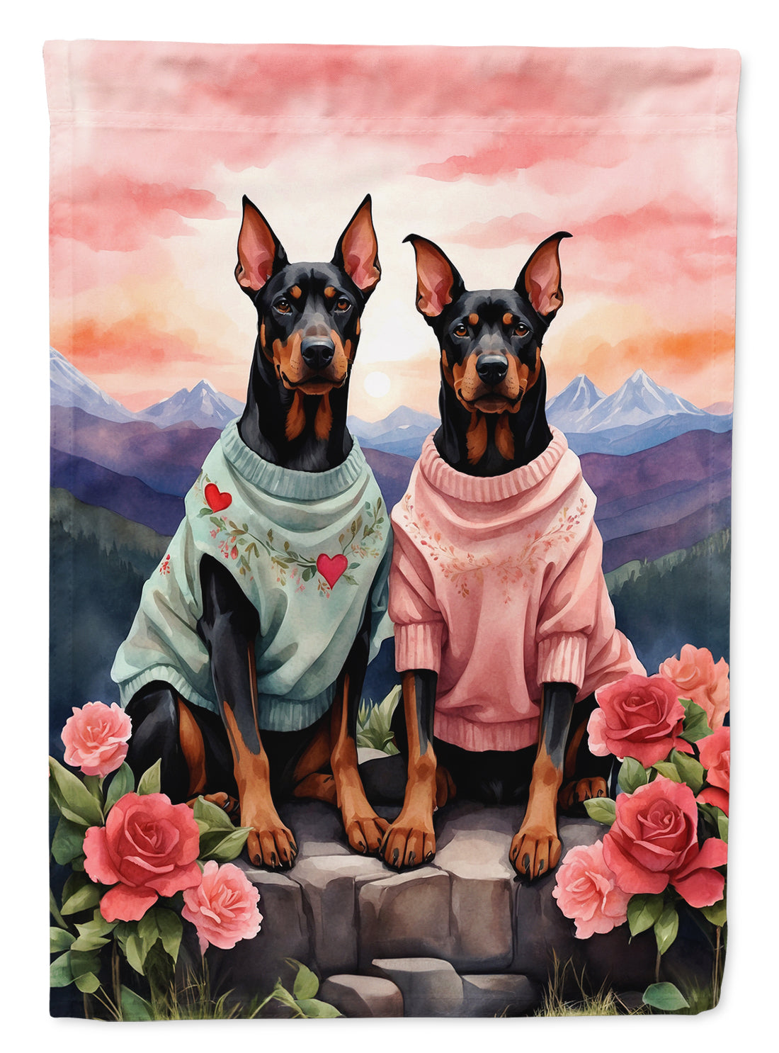 Doberman Pinscher Two Hearts Garden Flag-0