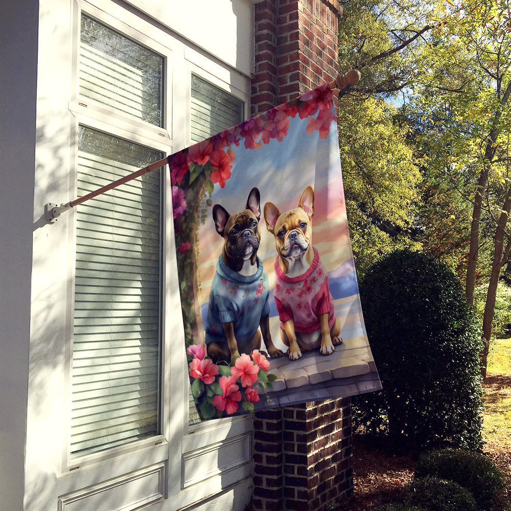 French Bulldog Two Hearts House Flag-1