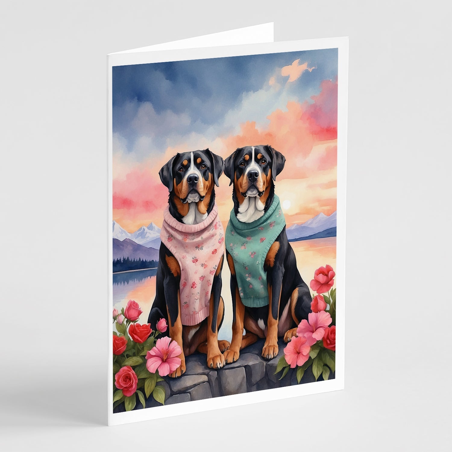 Greater Swiss Mountain Dog Two Hearts Greeting Cards Pack of 8-0