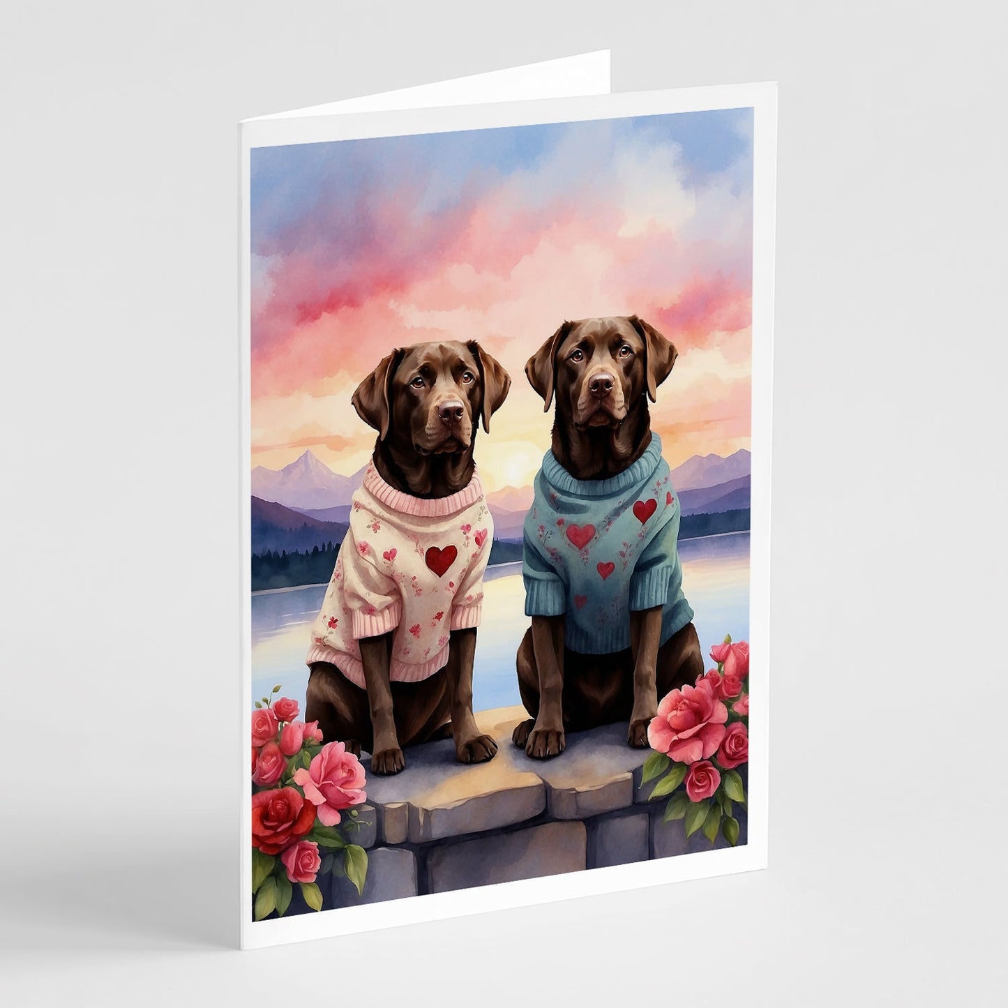Chocolate Labrador Retriever Two Hearts Greeting Cards Pack of 8-0