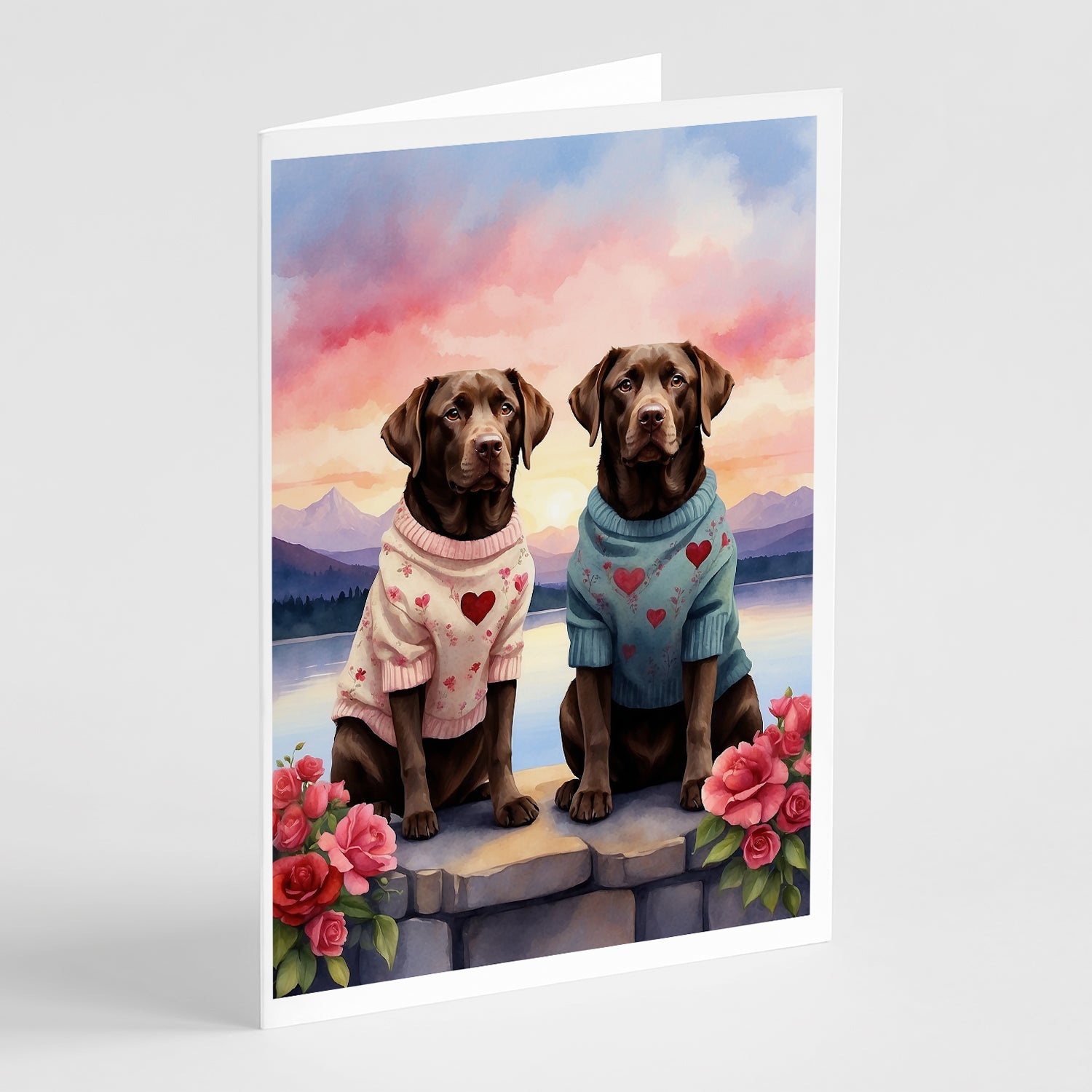 Chocolate Labrador Retriever Two Hearts Greeting Cards Pack of 8-0