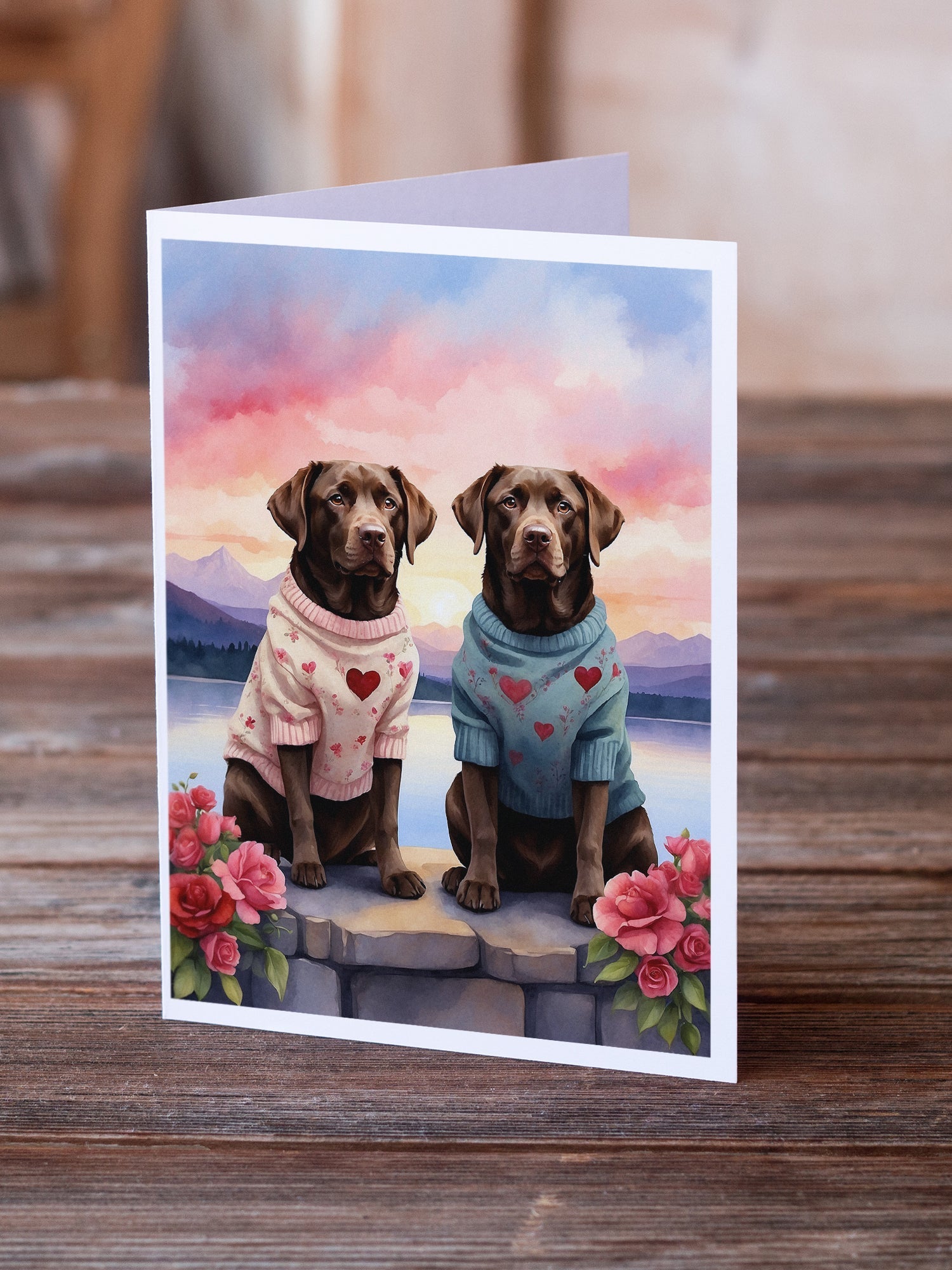 Chocolate Labrador Retriever Two Hearts Greeting Cards Pack of 8-1