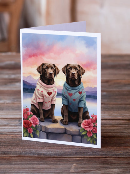 Chocolate Labrador Retriever Two Hearts Greeting Cards Pack of 8-1