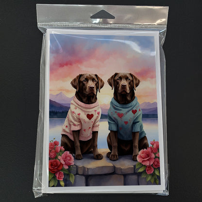 Chocolate Labrador Retriever Two Hearts Greeting Cards Pack of 8-2
