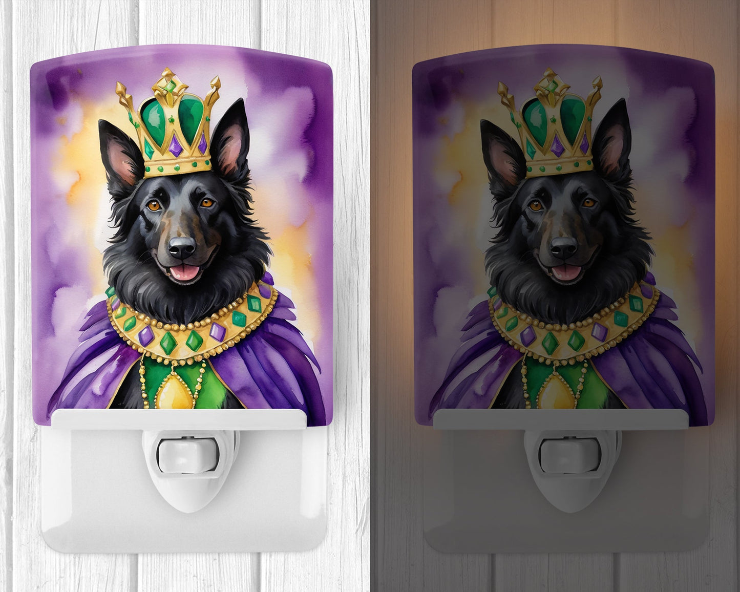 Belgian Sheepdog King of Mardi Gras Ceramic Night Light-1