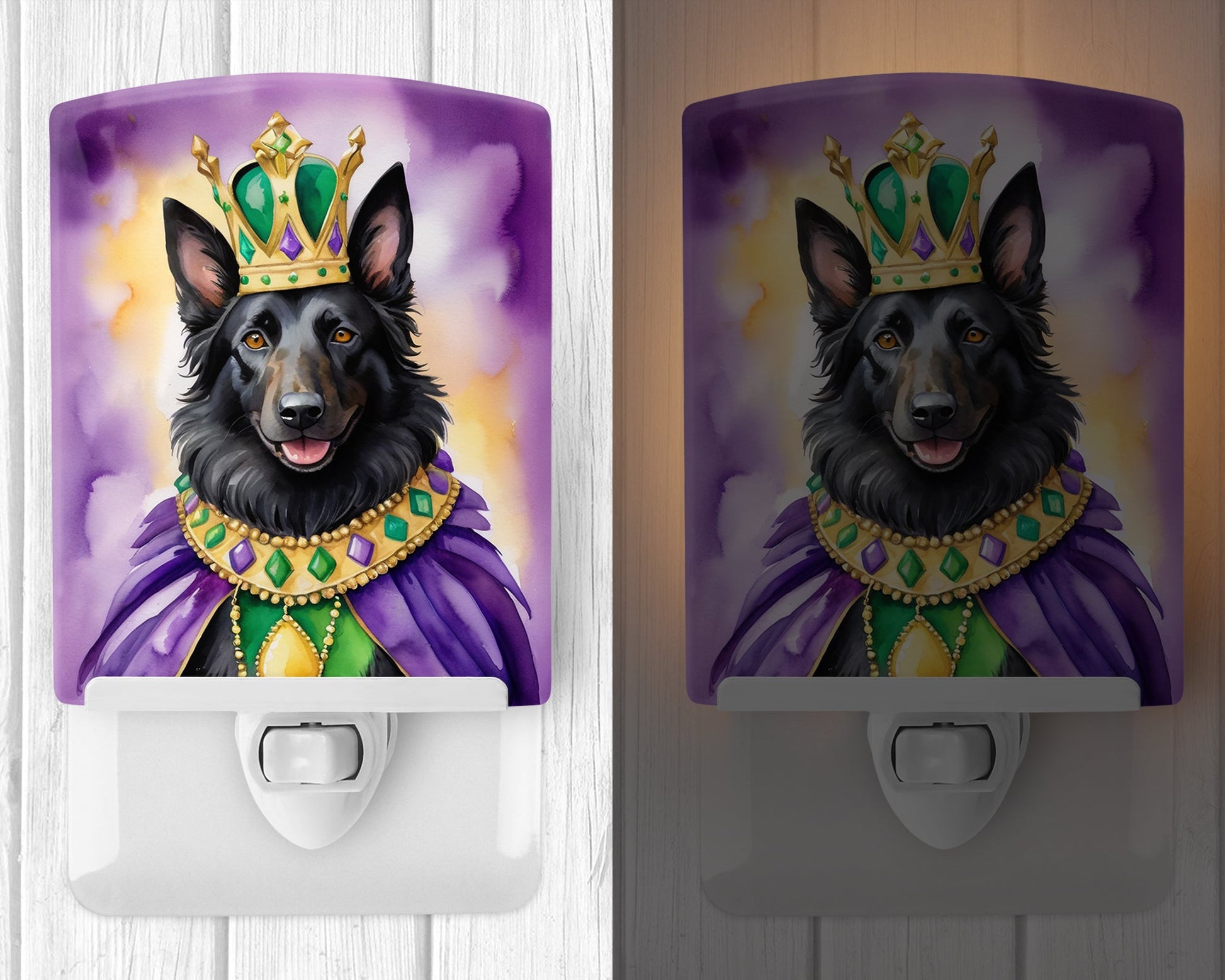 Belgian Sheepdog King of Mardi Gras Ceramic Night Light-1