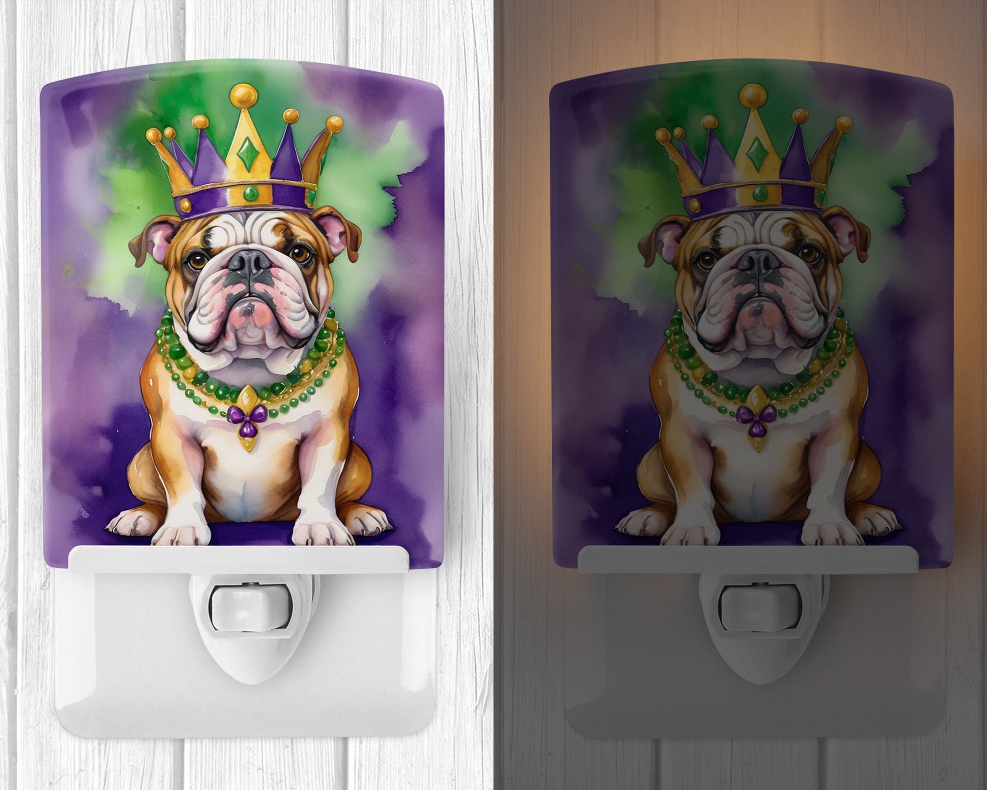 English Bulldog King of Mardi Gras Ceramic Night Light-1