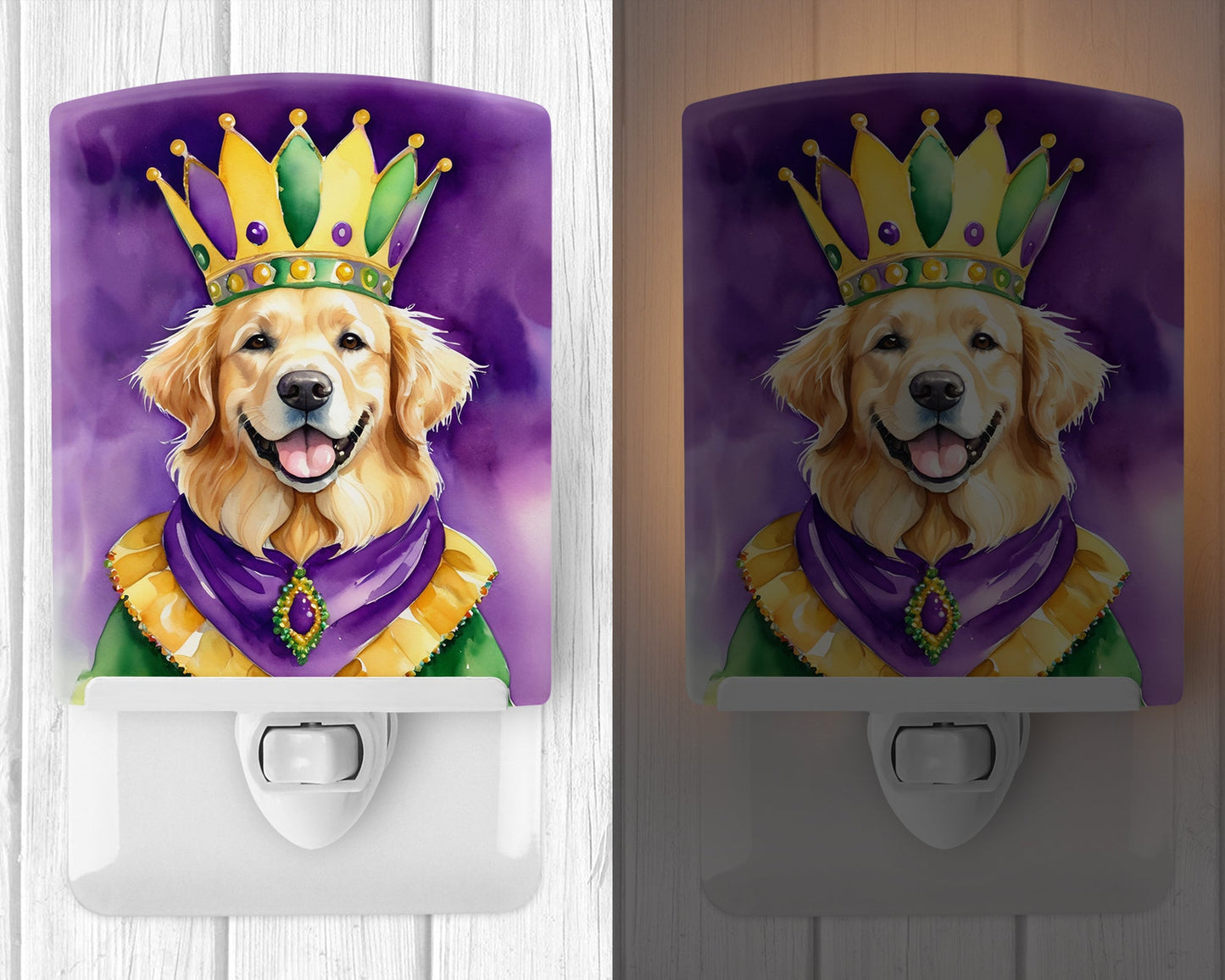 Golden Retriever King of Mardi Gras Ceramic Night Light-1
