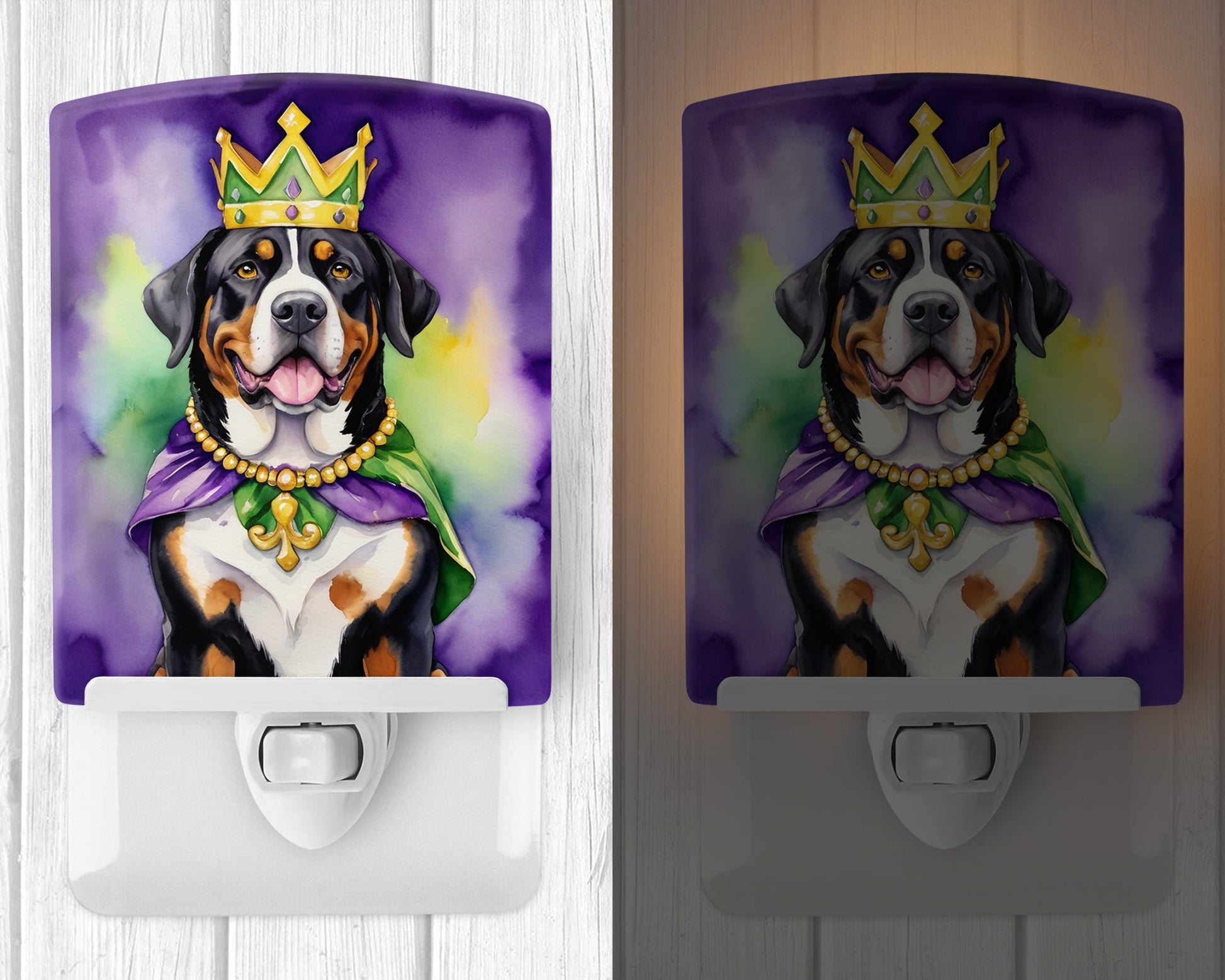 Greater Swiss Mountain Dog King of Mardi Gras Ceramic Night Light-1