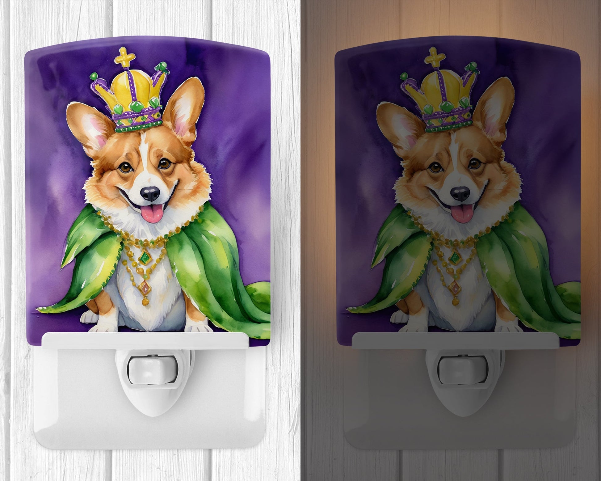 Corgi King of Mardi Gras Ceramic Night Light-1