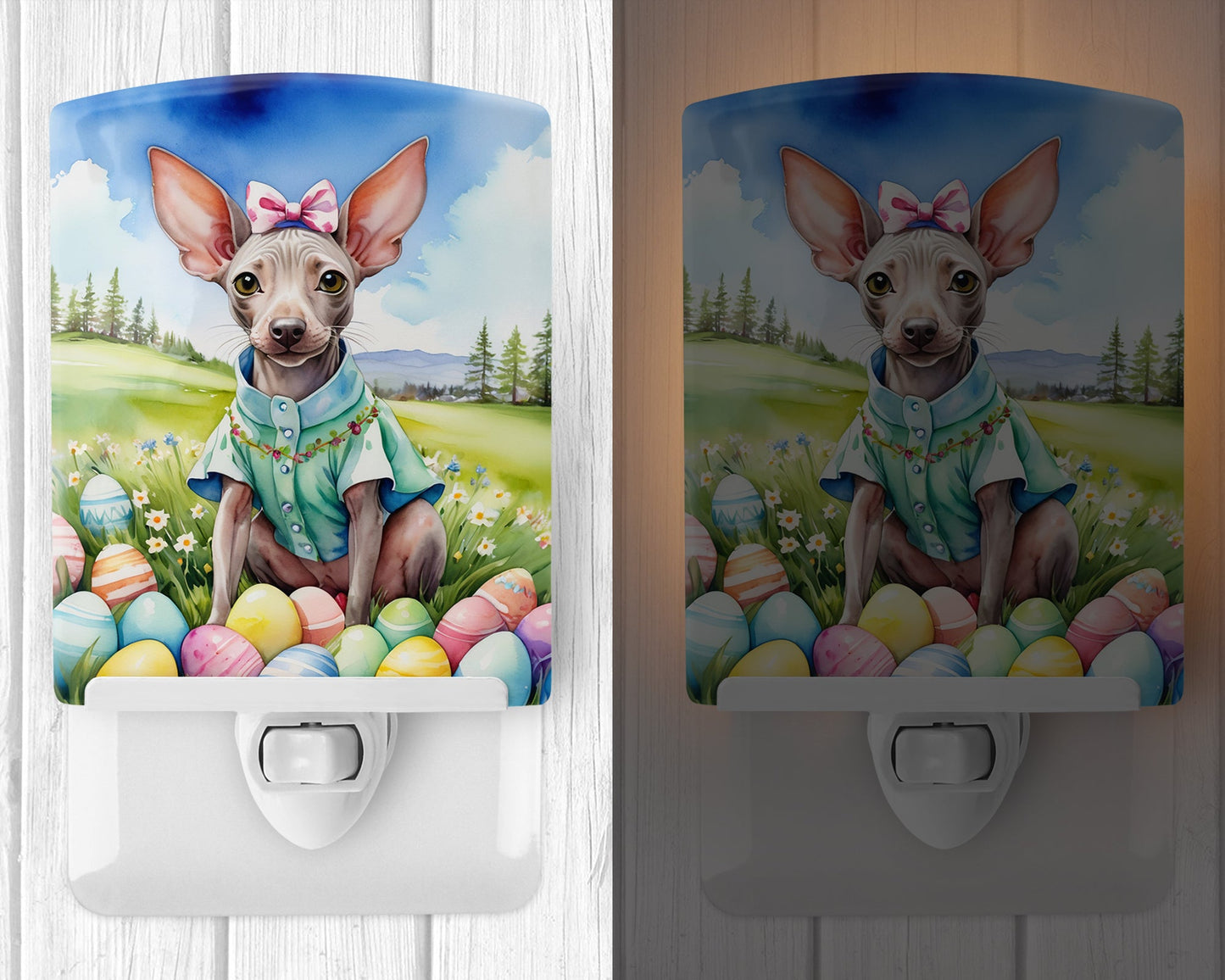 American Hairless Terrier Easter Egg Hunt Ceramic Night Light-1