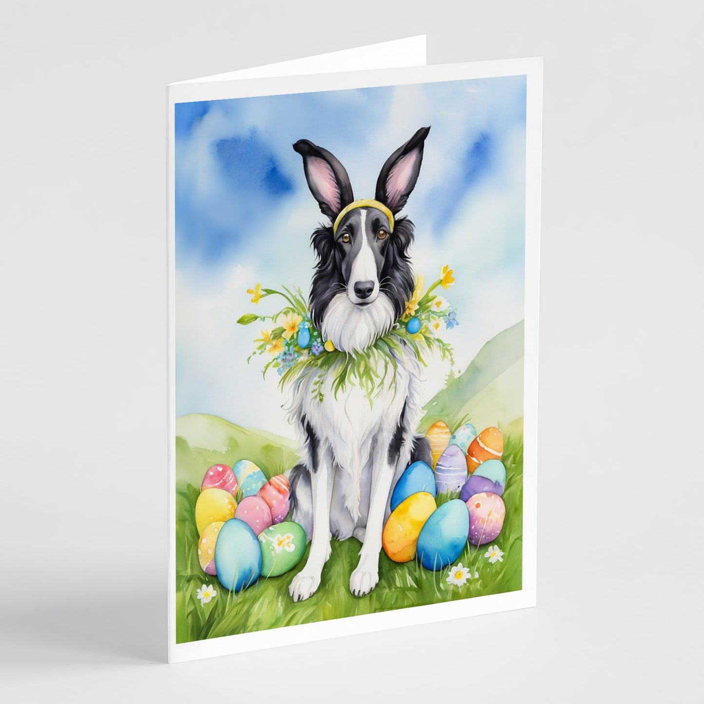 Borzoi Easter Egg Hunt Greeting Cards Pack of 8-0