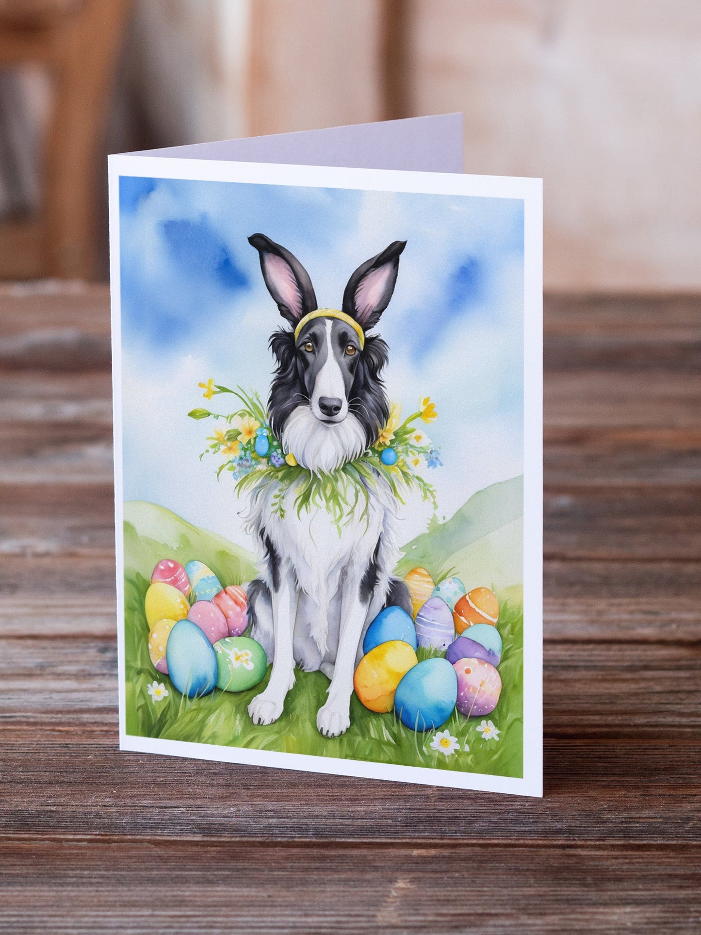 Borzoi Easter Egg Hunt Greeting Cards Pack of 8-1