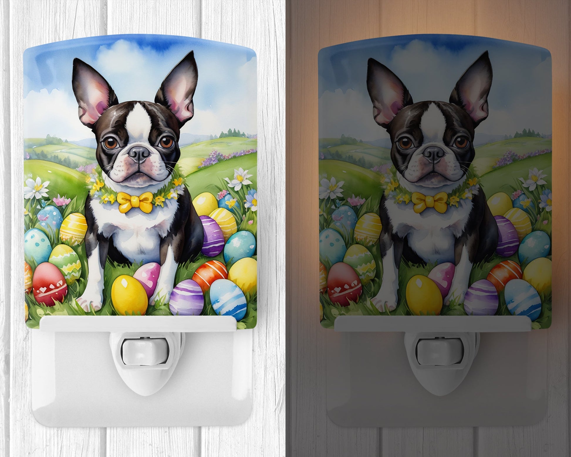 Boston Terrier Easter Egg Hunt Ceramic Night Light-1