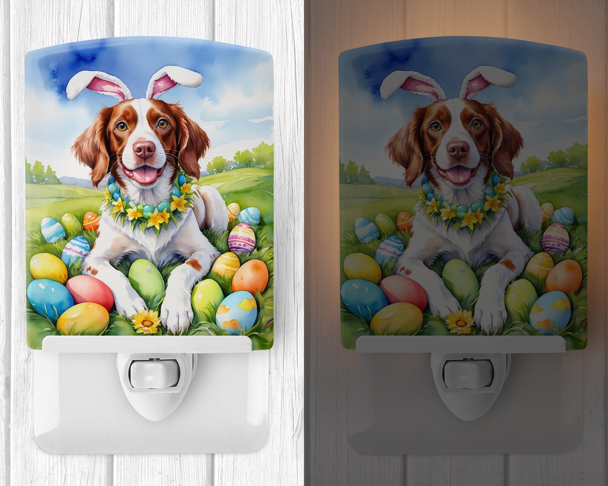 Brittany Spaniel Easter Egg Hunt Ceramic Night Light-1