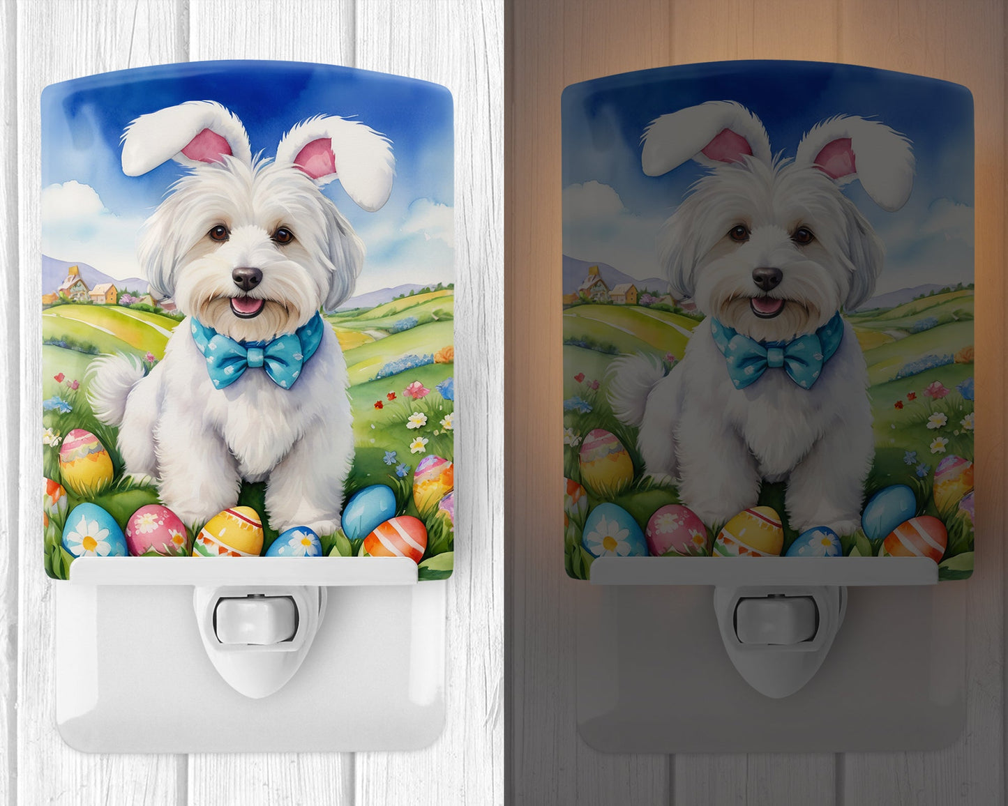 Coton de Tulear Easter Egg Hunt Ceramic Night Light-1