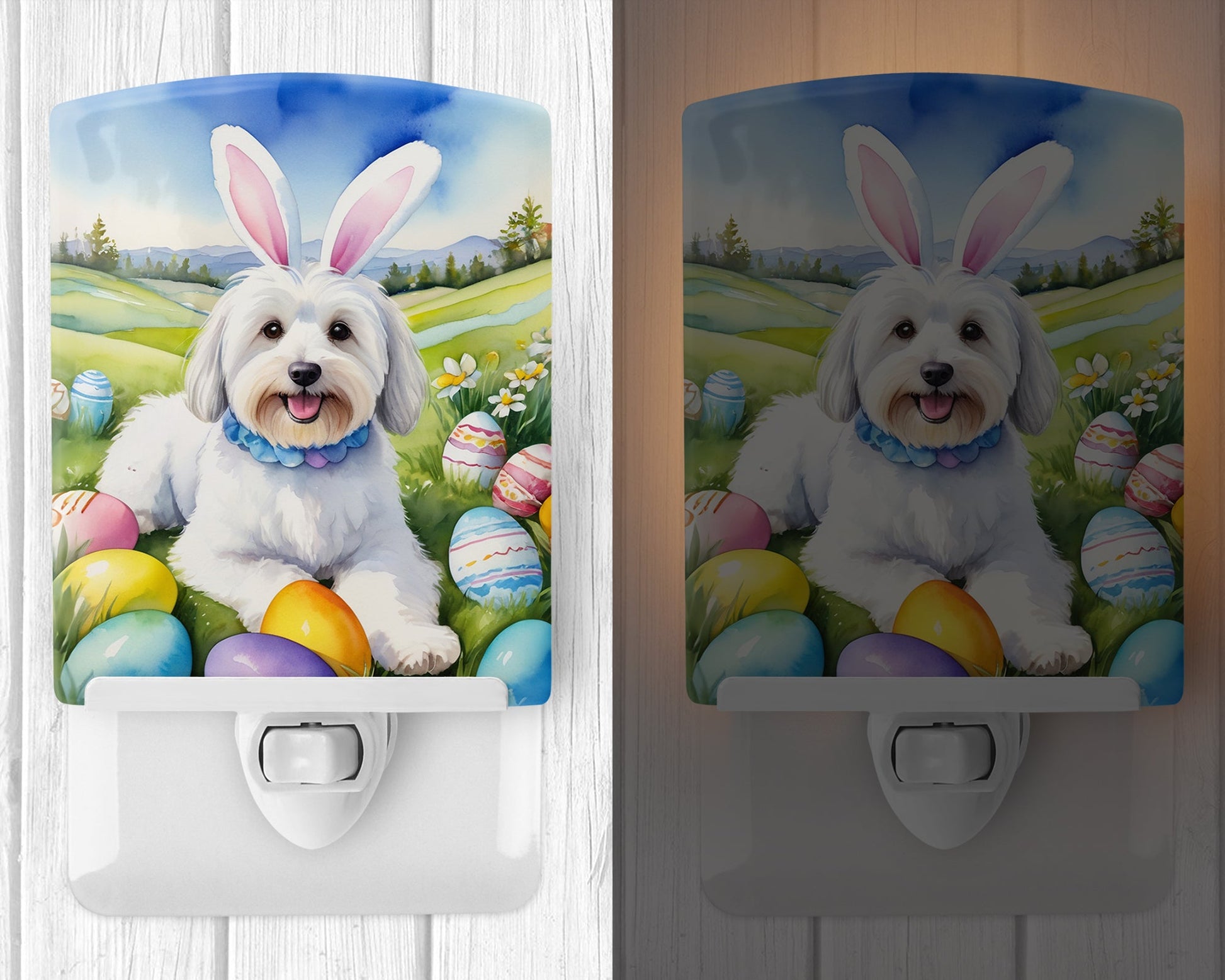 Coton de Tulear Easter Egg Hunt Ceramic Night Light-1