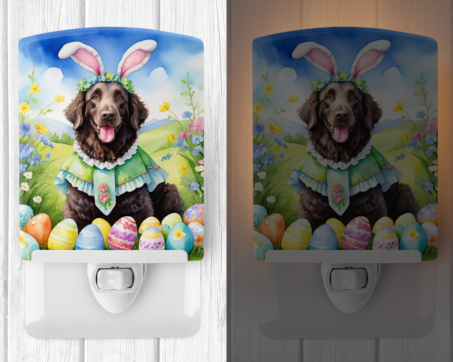 Curly-Coated Retriever Easter Egg Hunt Ceramic Night Light-1