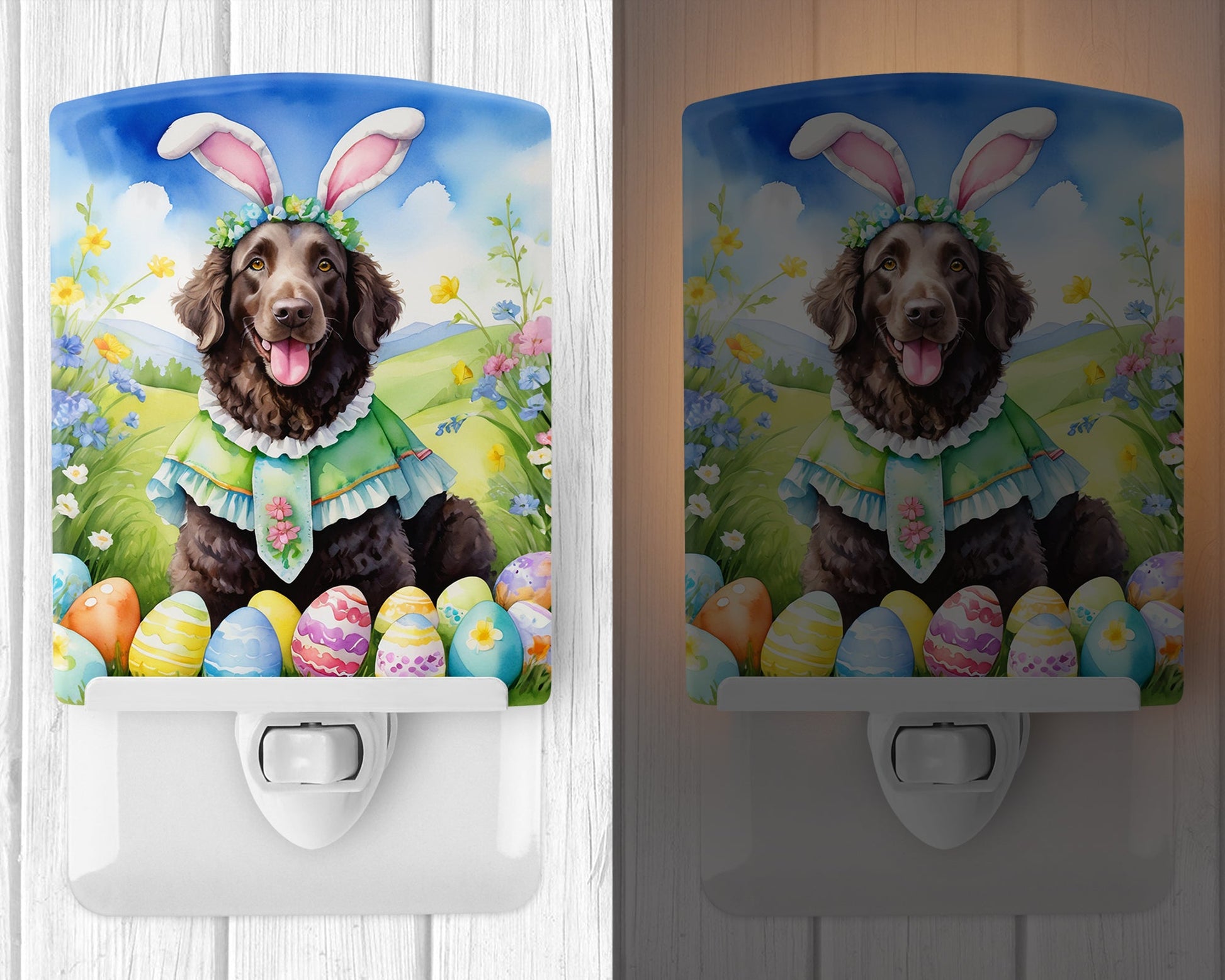 Curly-Coated Retriever Easter Egg Hunt Ceramic Night Light-1