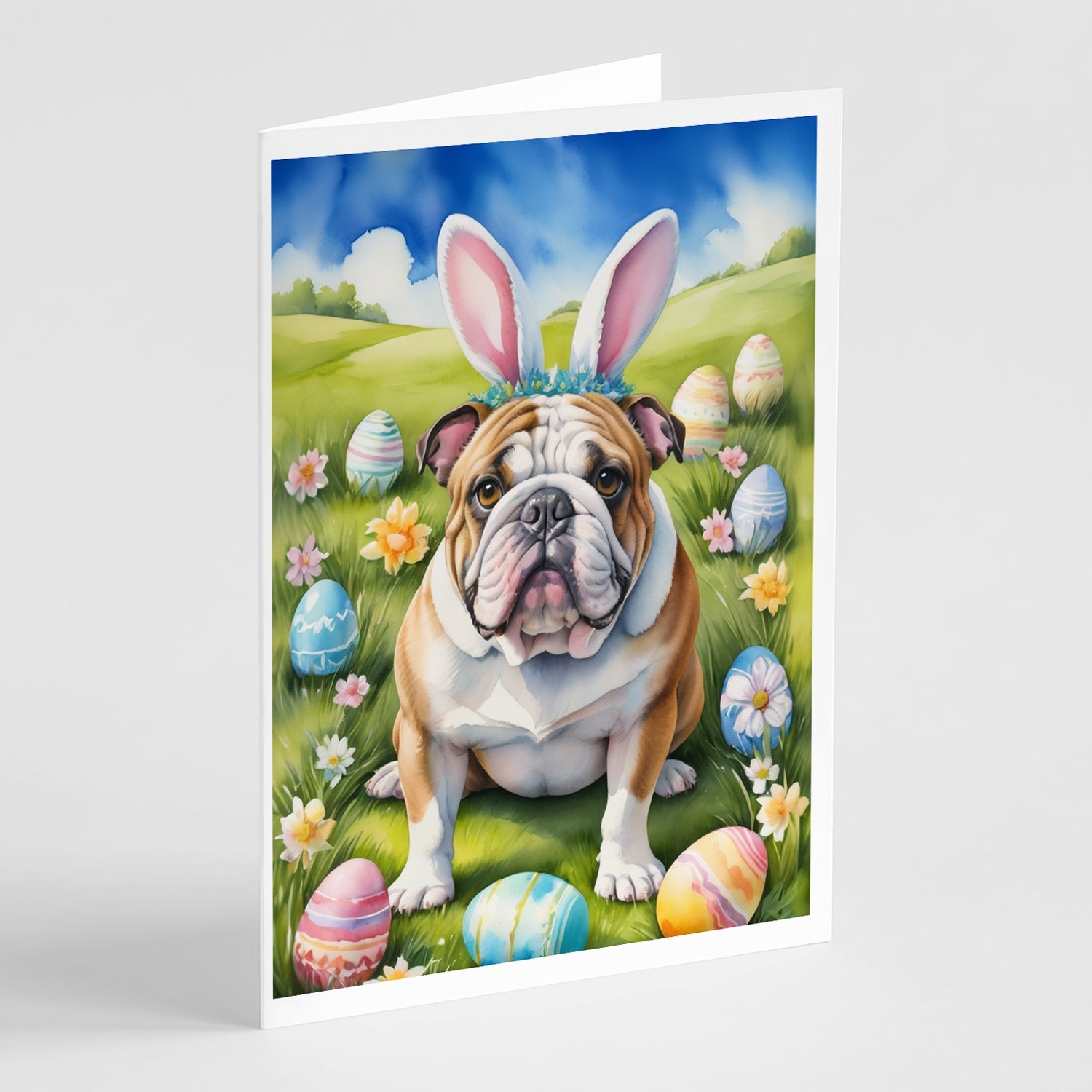 English Bulldog Easter Egg Hunt Greeting Cards Pack of 8-0