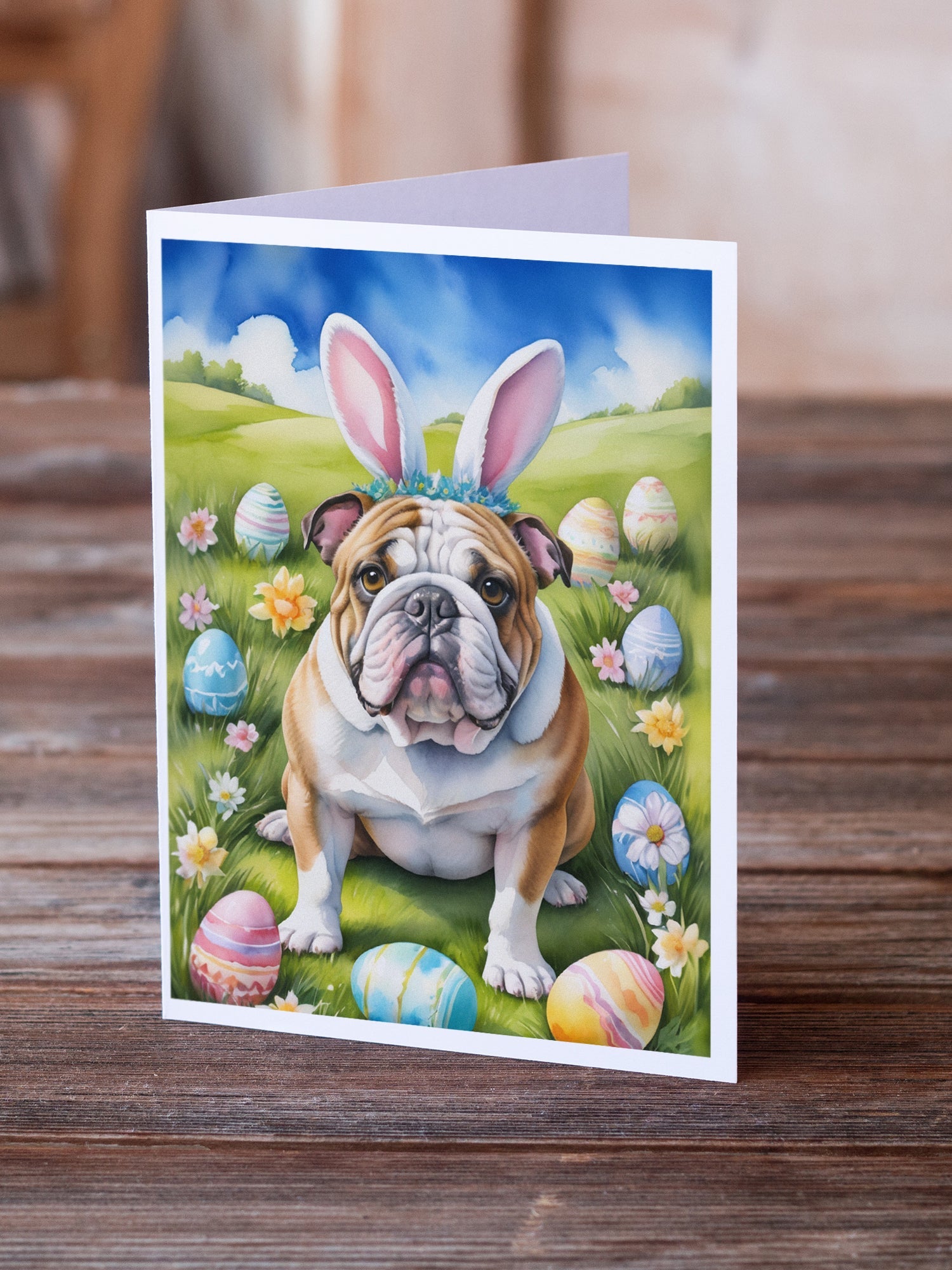 English Bulldog Easter Egg Hunt Greeting Cards Pack of 8-1