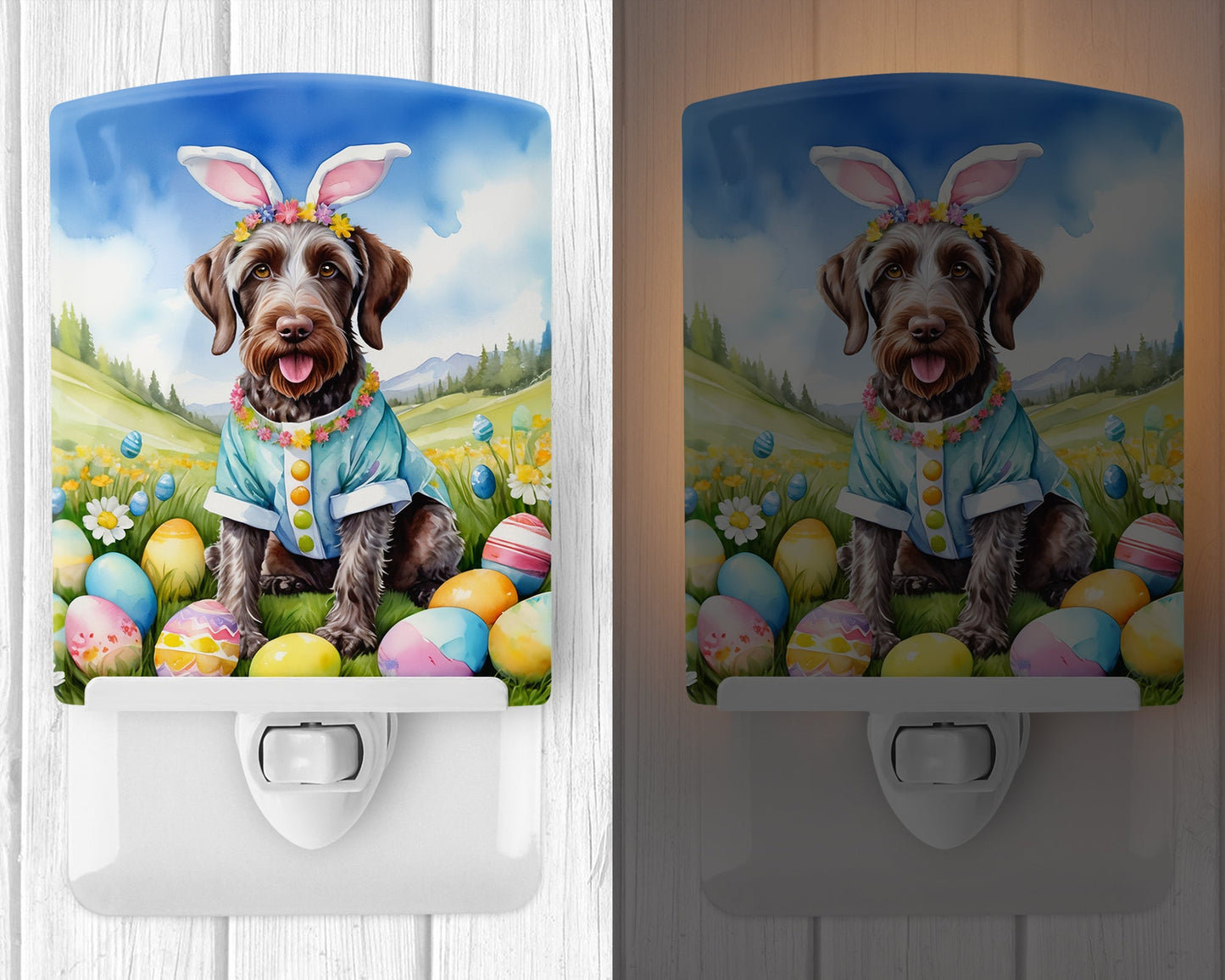 German Wirehaired Pointer Easter Egg Hunt Ceramic Night Light-1