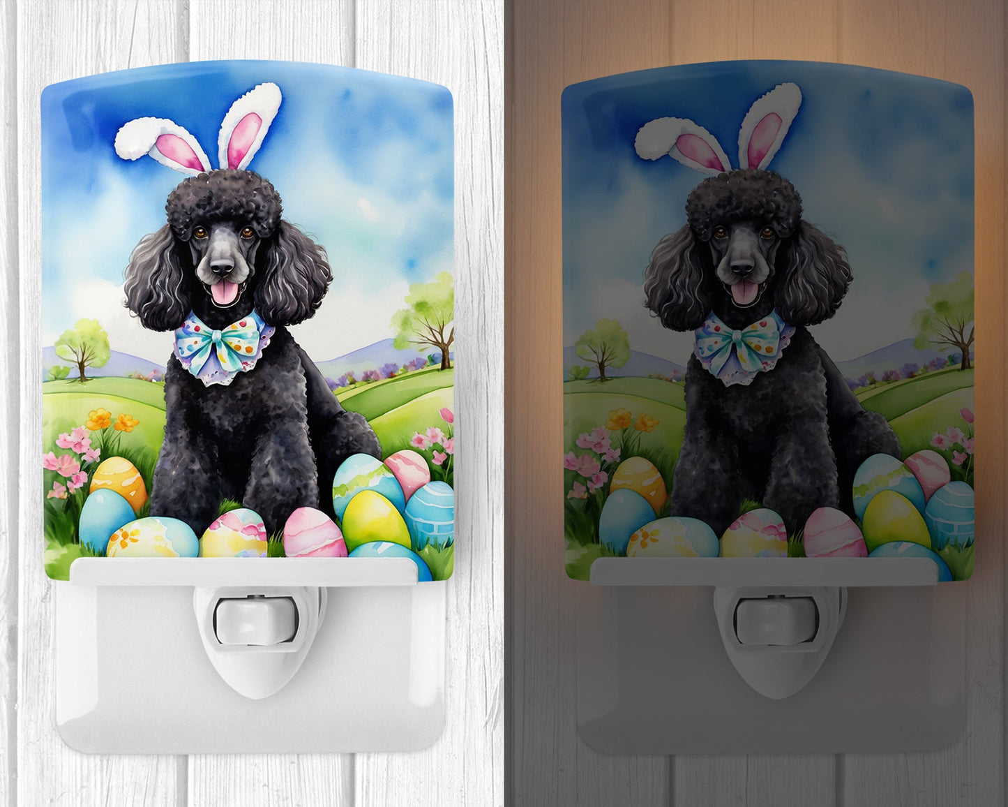 Black Poodle Easter Egg Hunt Ceramic Night Light-1