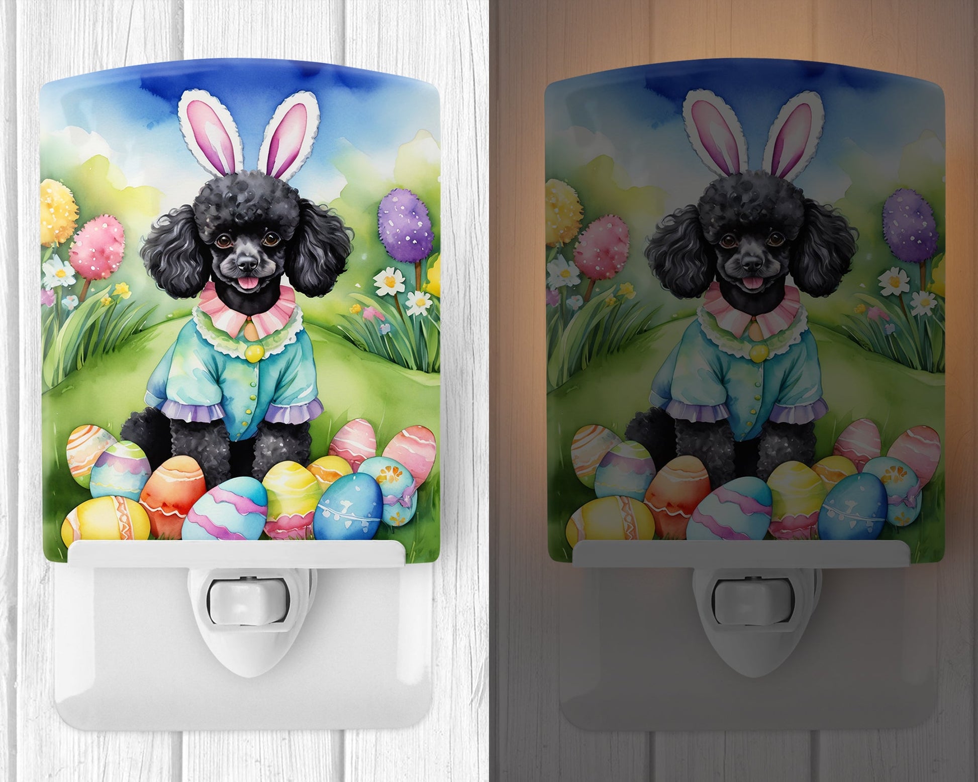 Black Poodle Easter Egg Hunt Ceramic Night Light-1