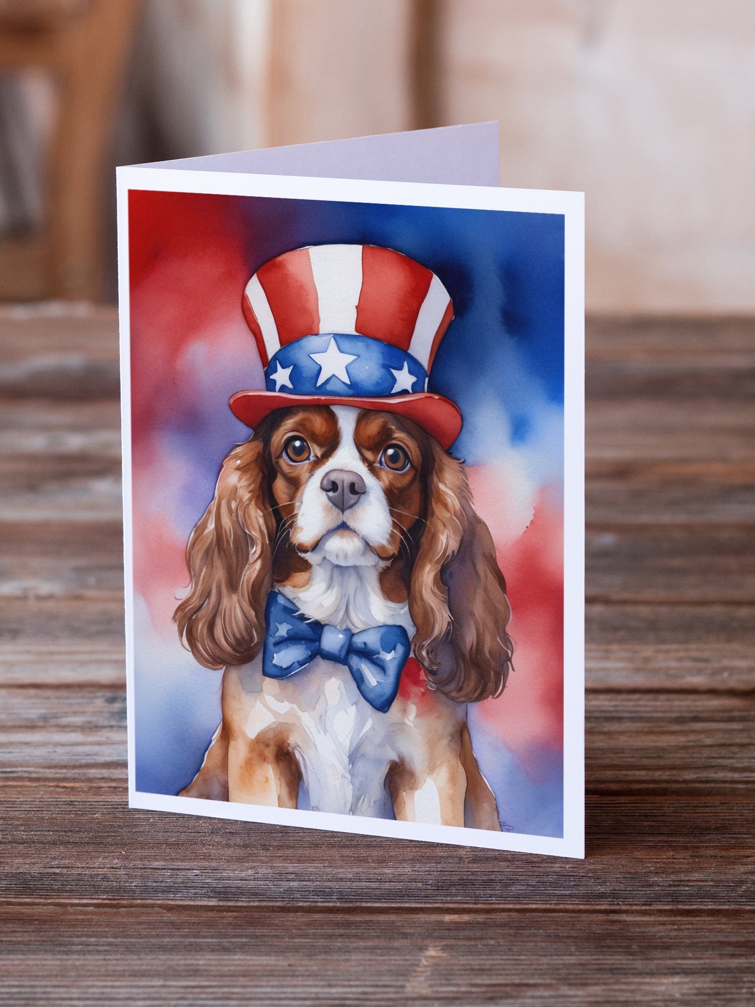 Cavalier Spaniel Patriotic American Greeting Cards Pack of 8-1
