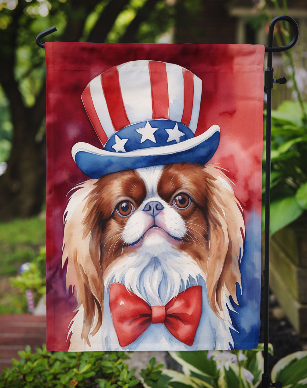 Japanese Chin Patriotic American Garden Flag-2