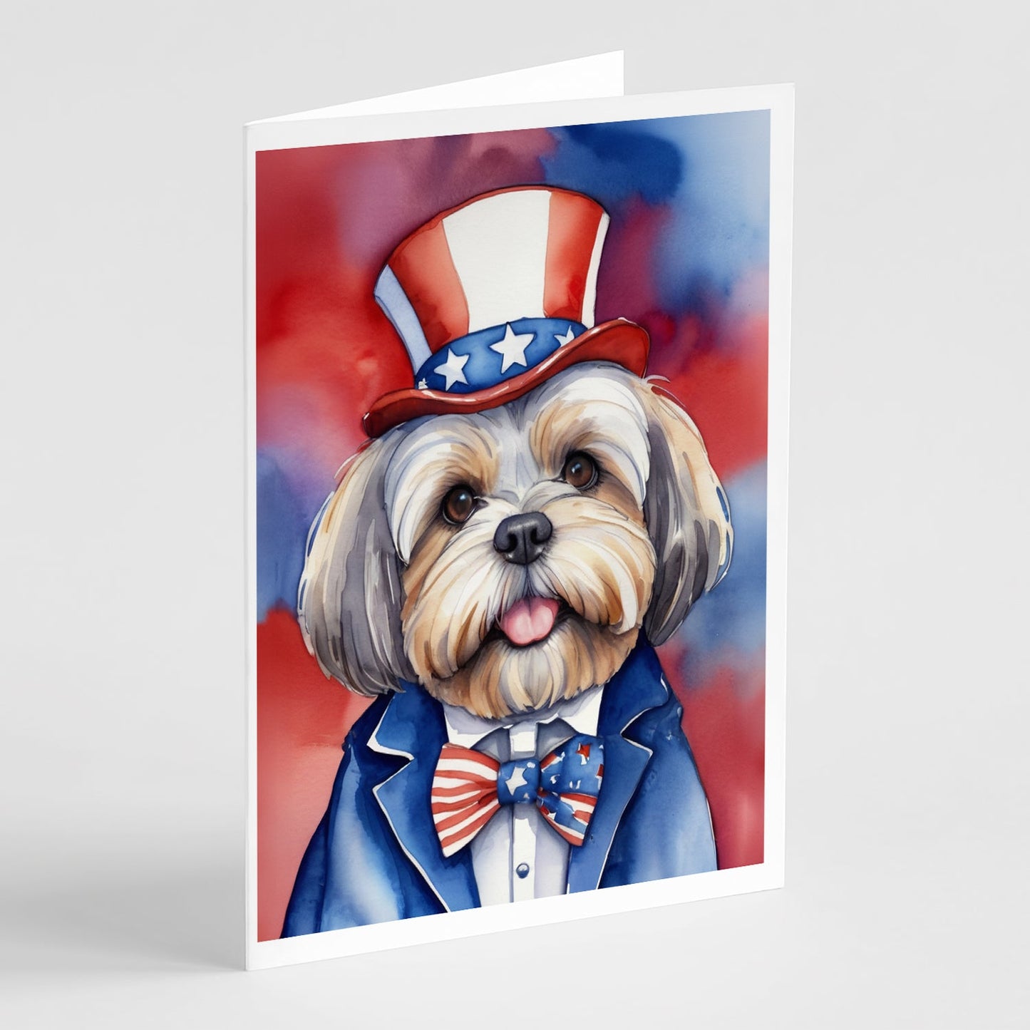 Lhasa Apso Patriotic American Greeting Cards Pack of 8-0