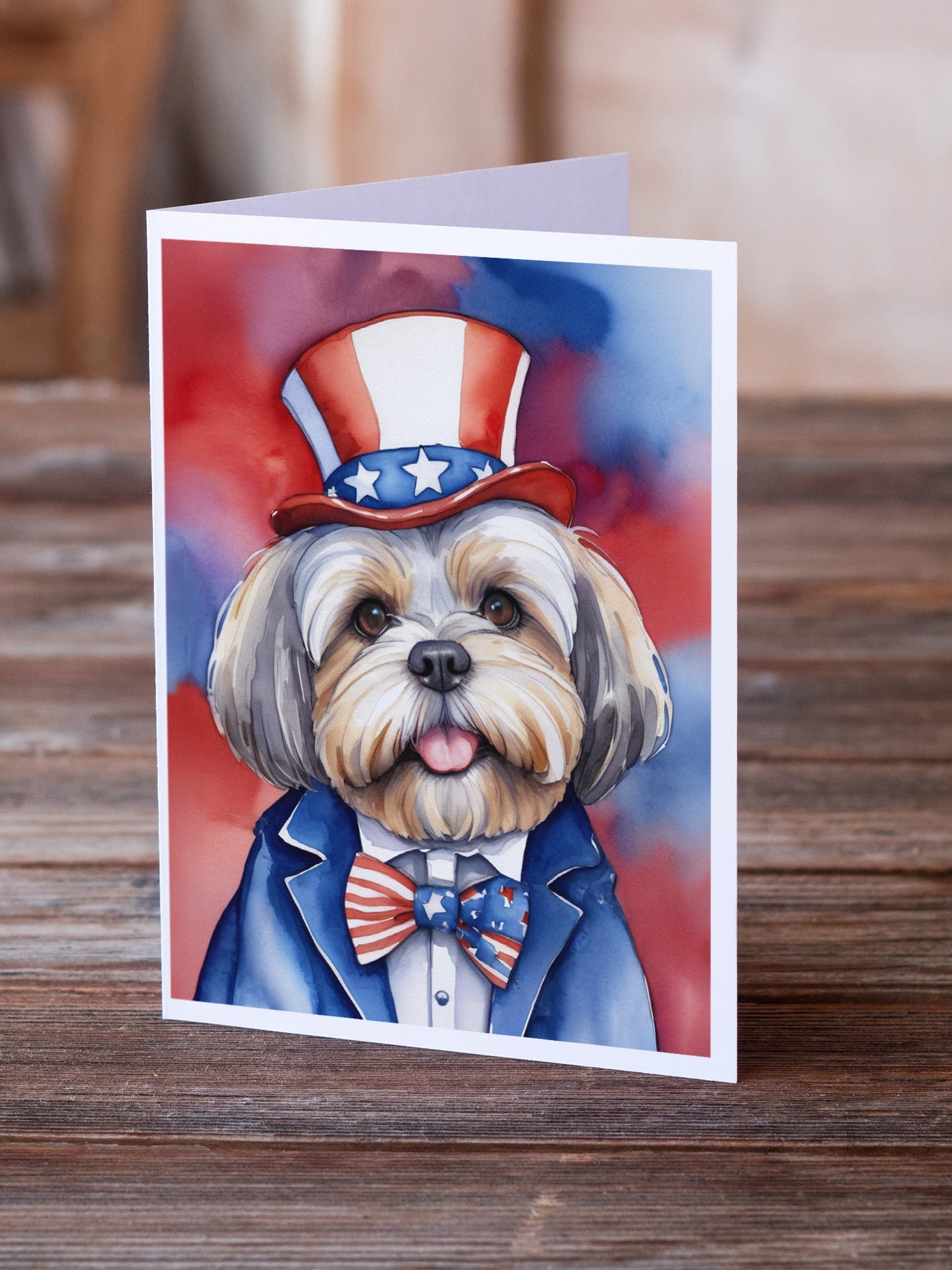 Lhasa Apso Patriotic American Greeting Cards Pack of 8-1