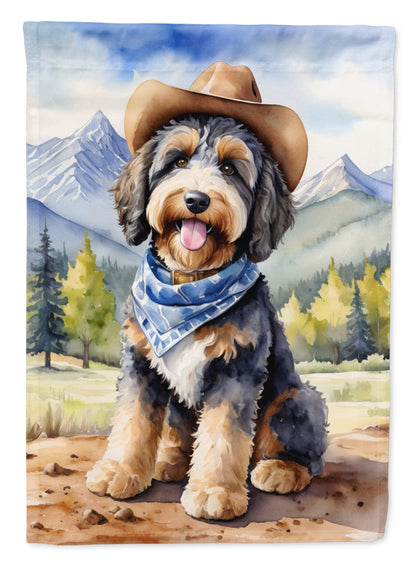 Bernedoodle Cowboy Welcome House Flag-0