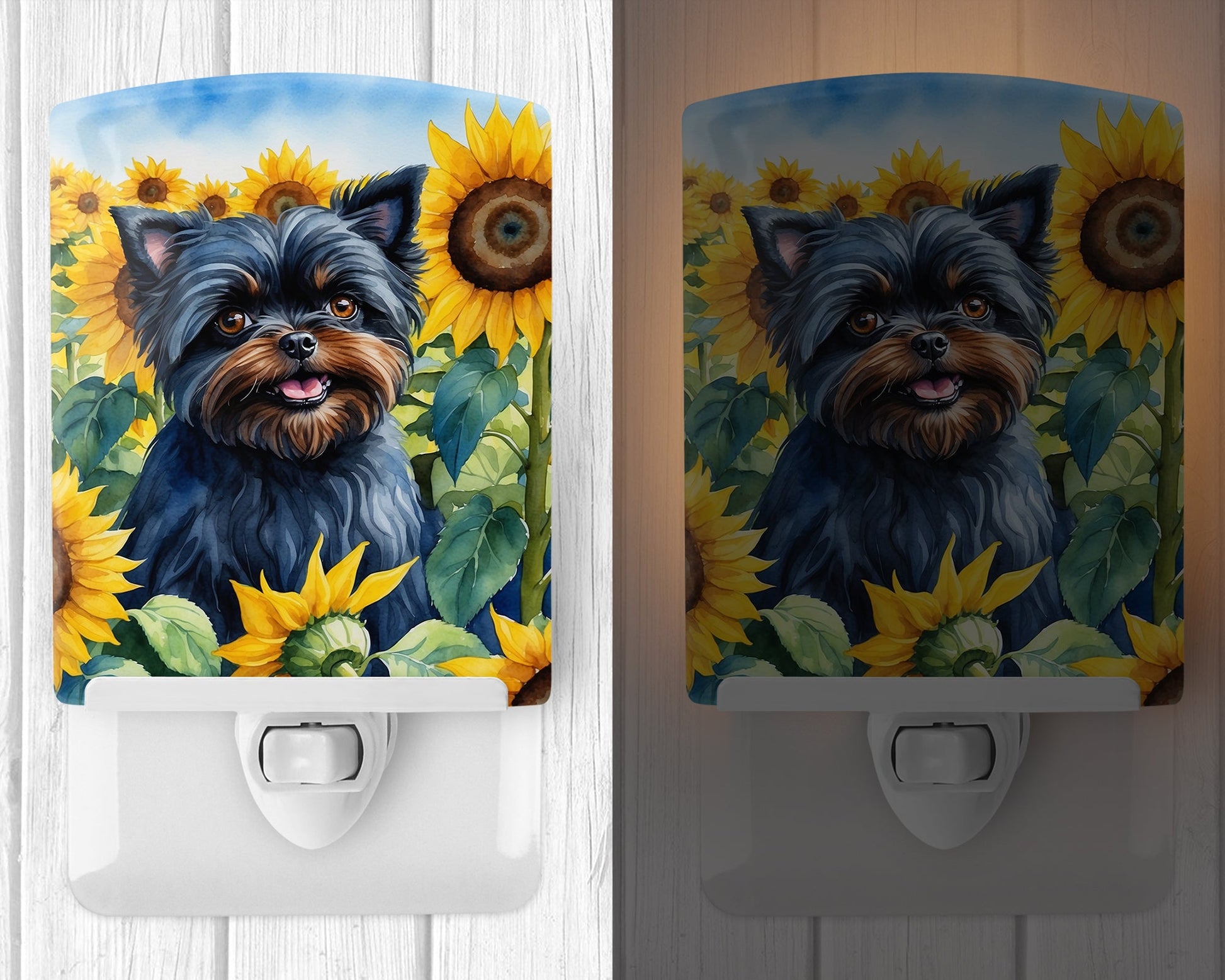Affenpinscher in Sunflowers Ceramic Night Light-1