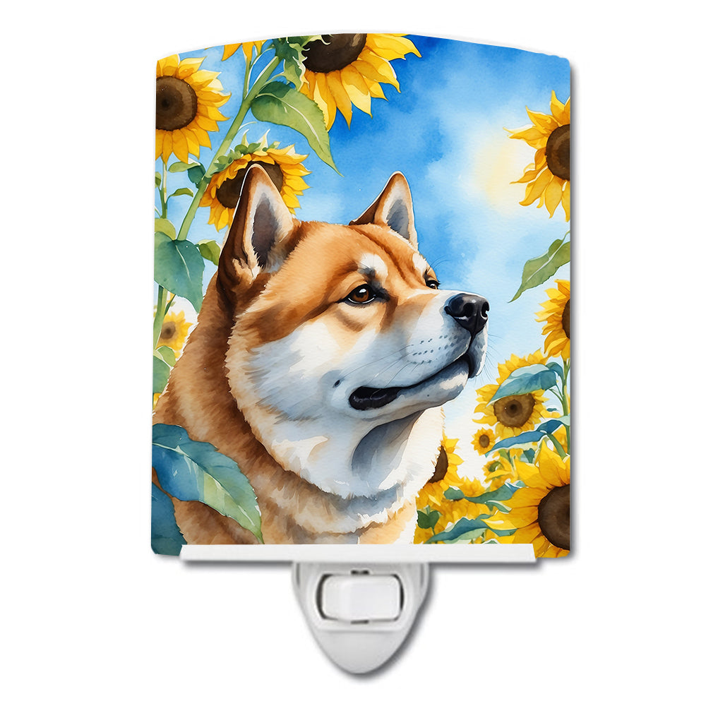 Akita in Sunflowers Ceramic Night Light-0
