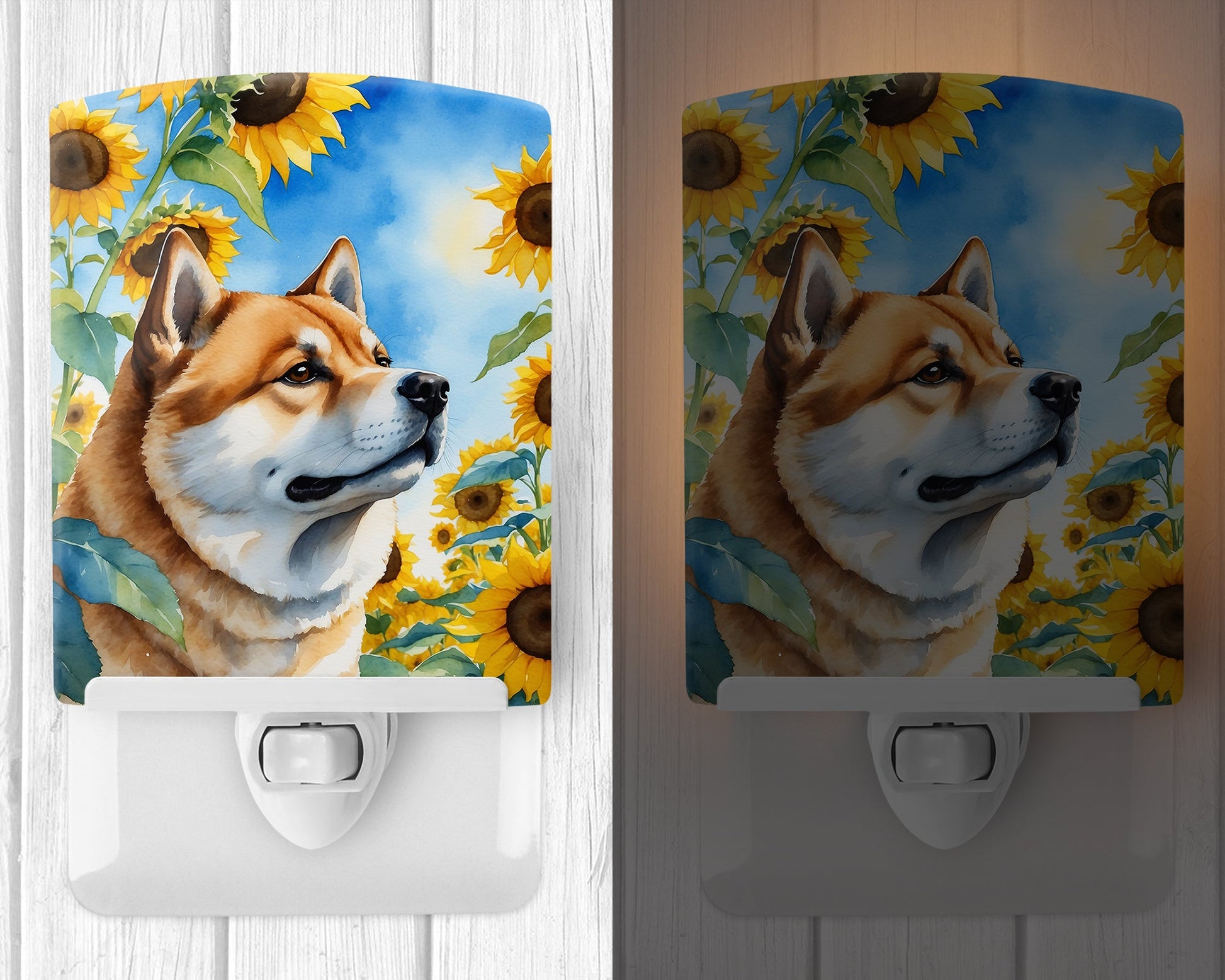 Akita in Sunflowers Ceramic Night Light-1