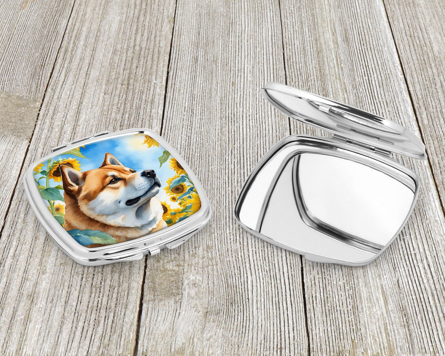 Akita in Sunflowers Compact Mirror-2