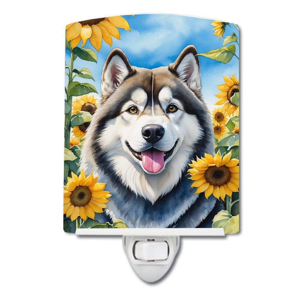 Alaskan Malamute in Sunflowers Ceramic Night Light-0