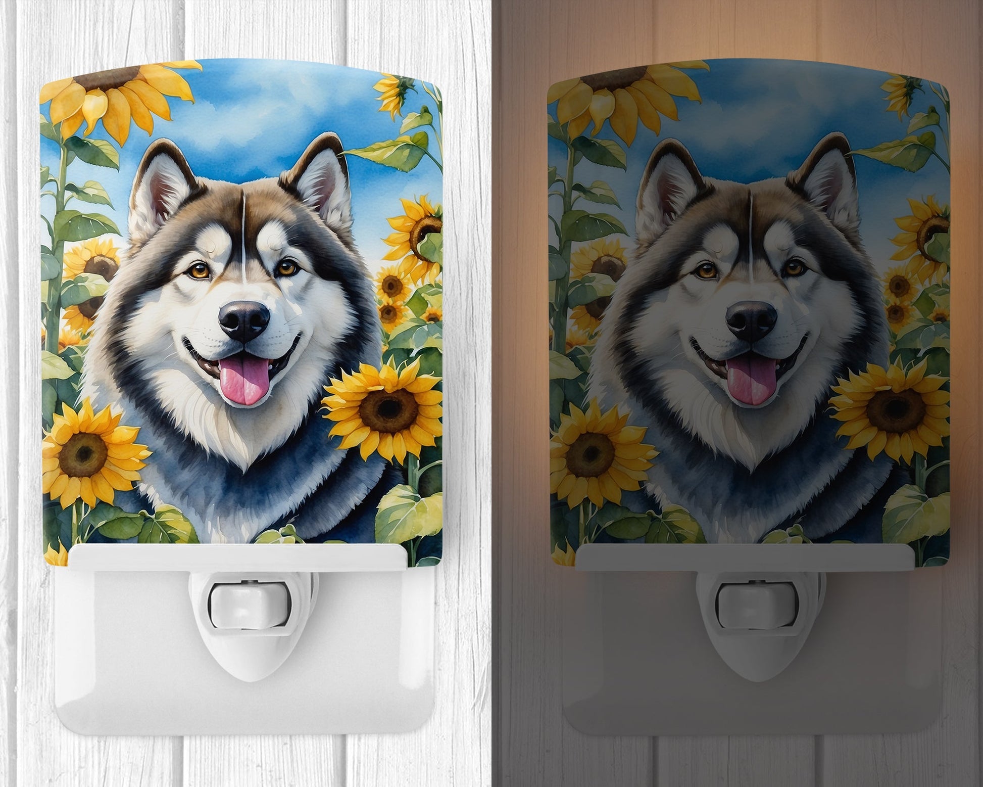 Alaskan Malamute in Sunflowers Ceramic Night Light-1