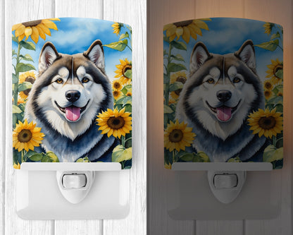 Alaskan Malamute in Sunflowers Ceramic Night Light-1