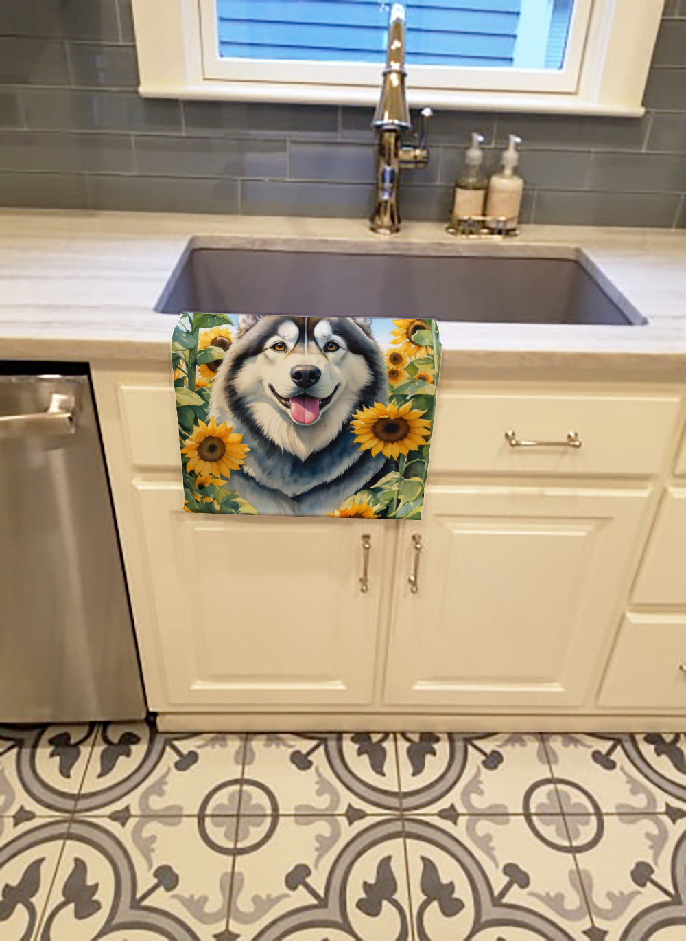 Alaskan Malamute in Sunflowers Kitchen Towel-1