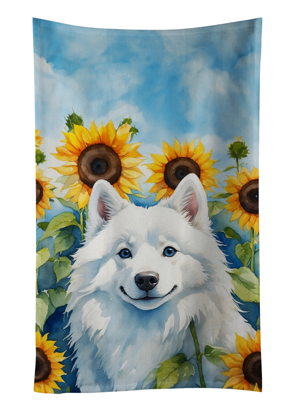 American Eskimo in Sunflowers Kitchen Towel-0