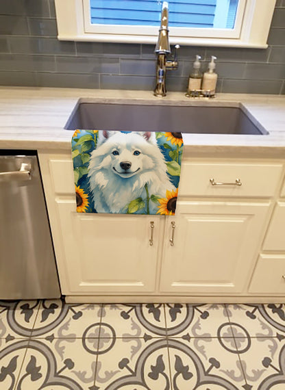 American Eskimo in Sunflowers Kitchen Towel-1