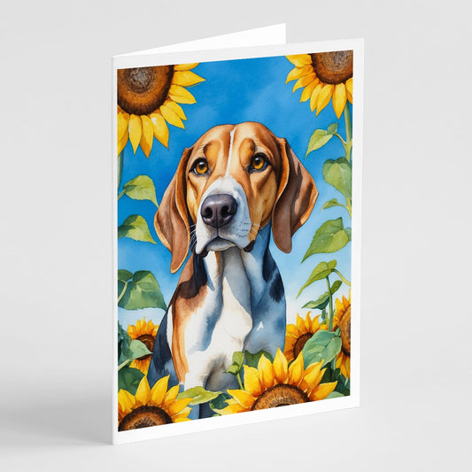 American Foxhound in Sunflowers Greeting Cards Pack of 8-0